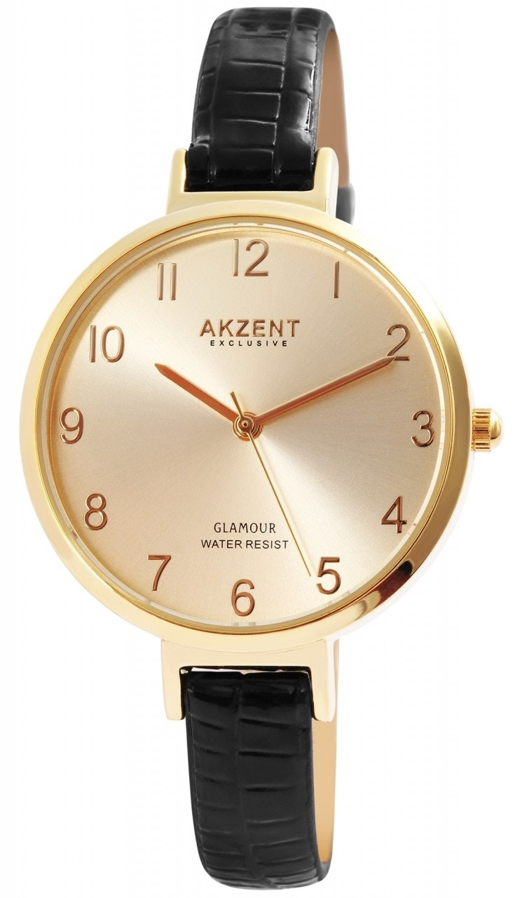 Reloj Exclusive con correa de piel sintética y recubrimiento IP
