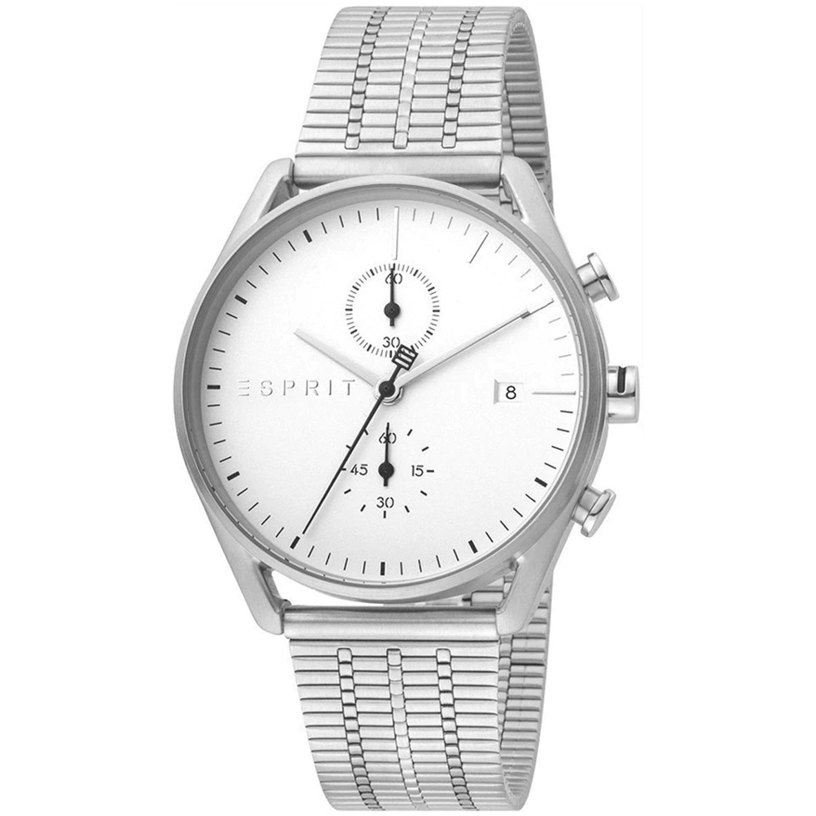 Reloj cronógrafo de acero inoxidable con esfera blanca