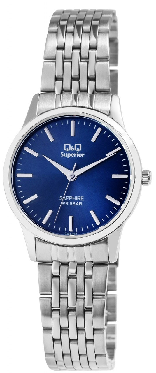 Reloj analógico de acero con esfera azul y cristal de zafiro