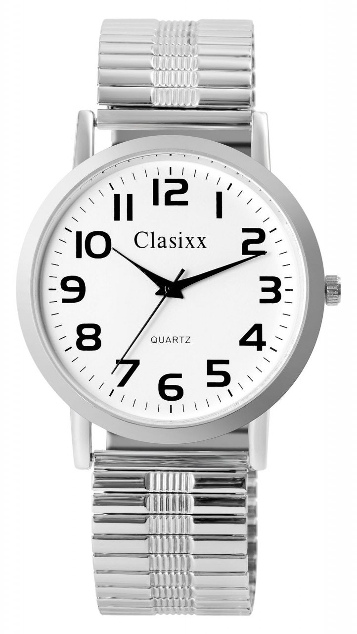 Reloj analógico acero inoxidable con esfera clara y números arábigos