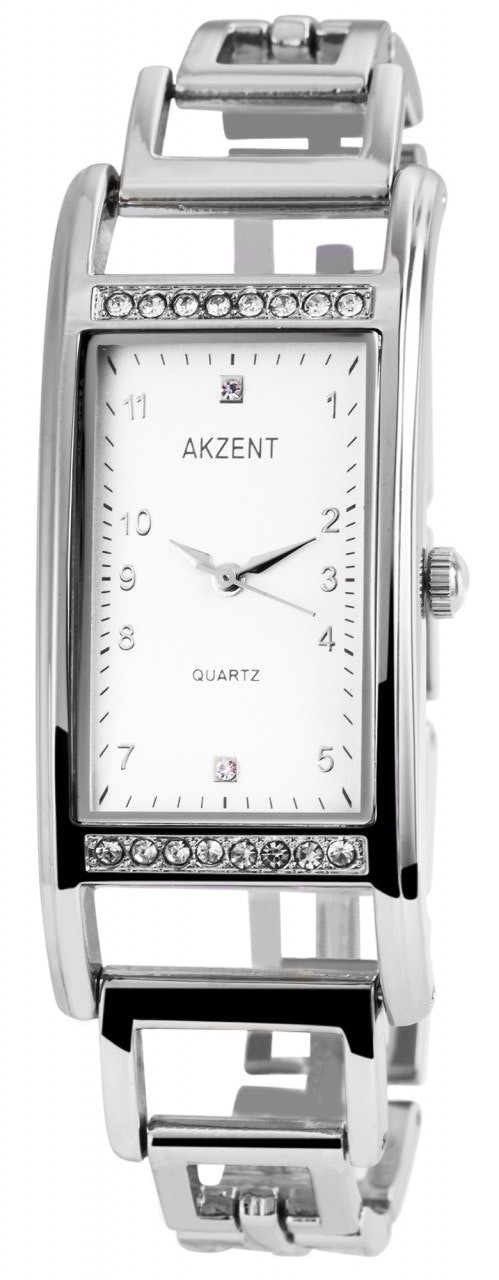 Analog stainless steel watch with crystal bezel