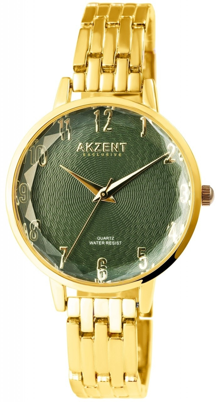 Reloj analógico de mujer con caja metálica y cristal mineral facetado