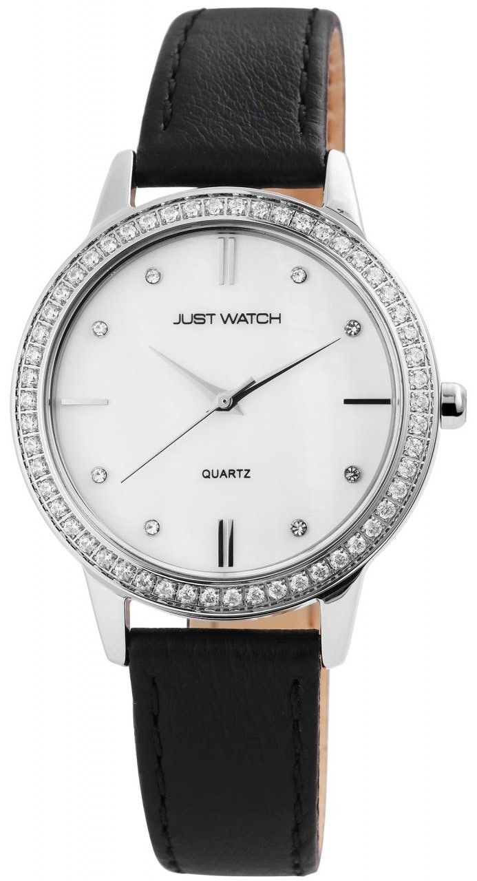 Analog watch with crystal-accented dial and leather strap