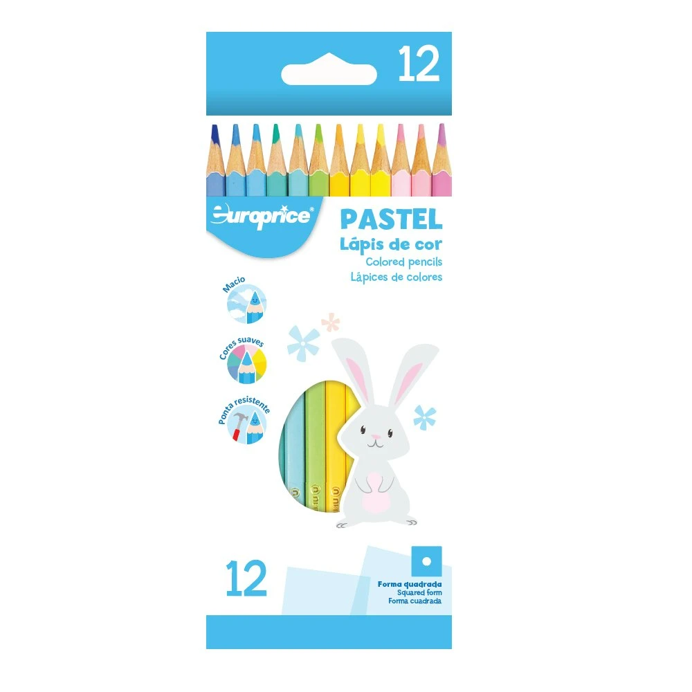 12 Lápis de Cor Pastel - Quadrados