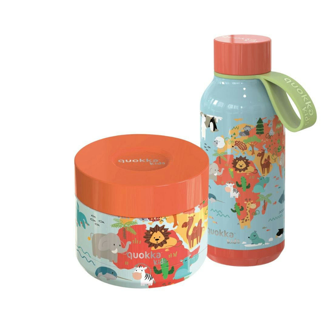 Stainless-steel kids lunch set with thermos and bottle model Animals