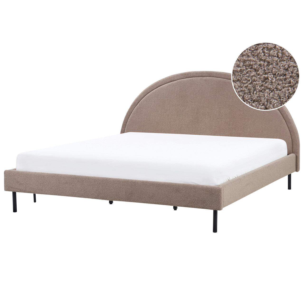 Cama Margut bouclé beige con cabecero semicircular