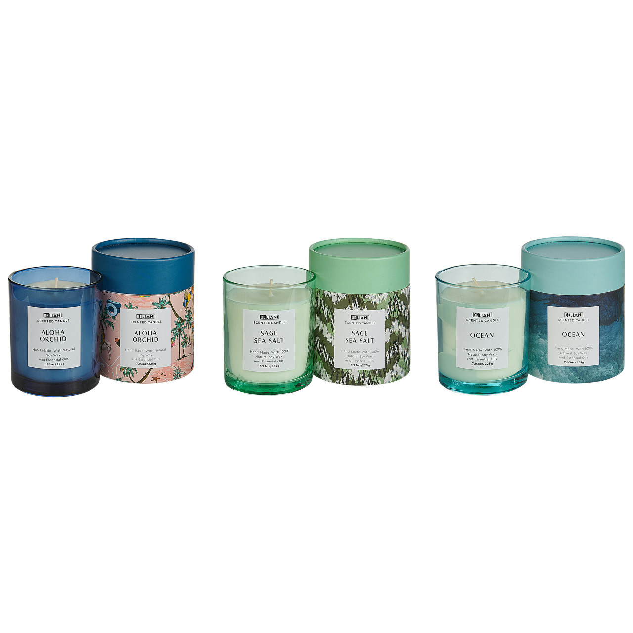 Set of 3 scented candles Colorful Barrel in glass and soy wax