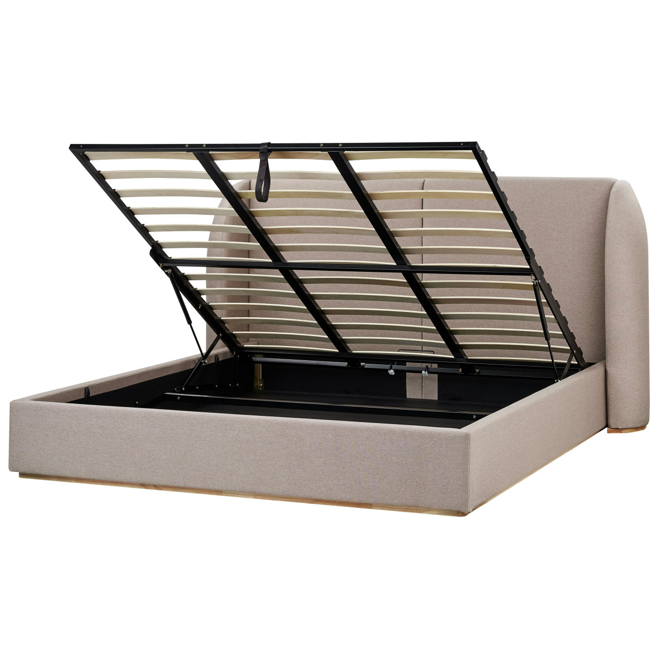 Cama con almacenamiento Monestier en tejido beige