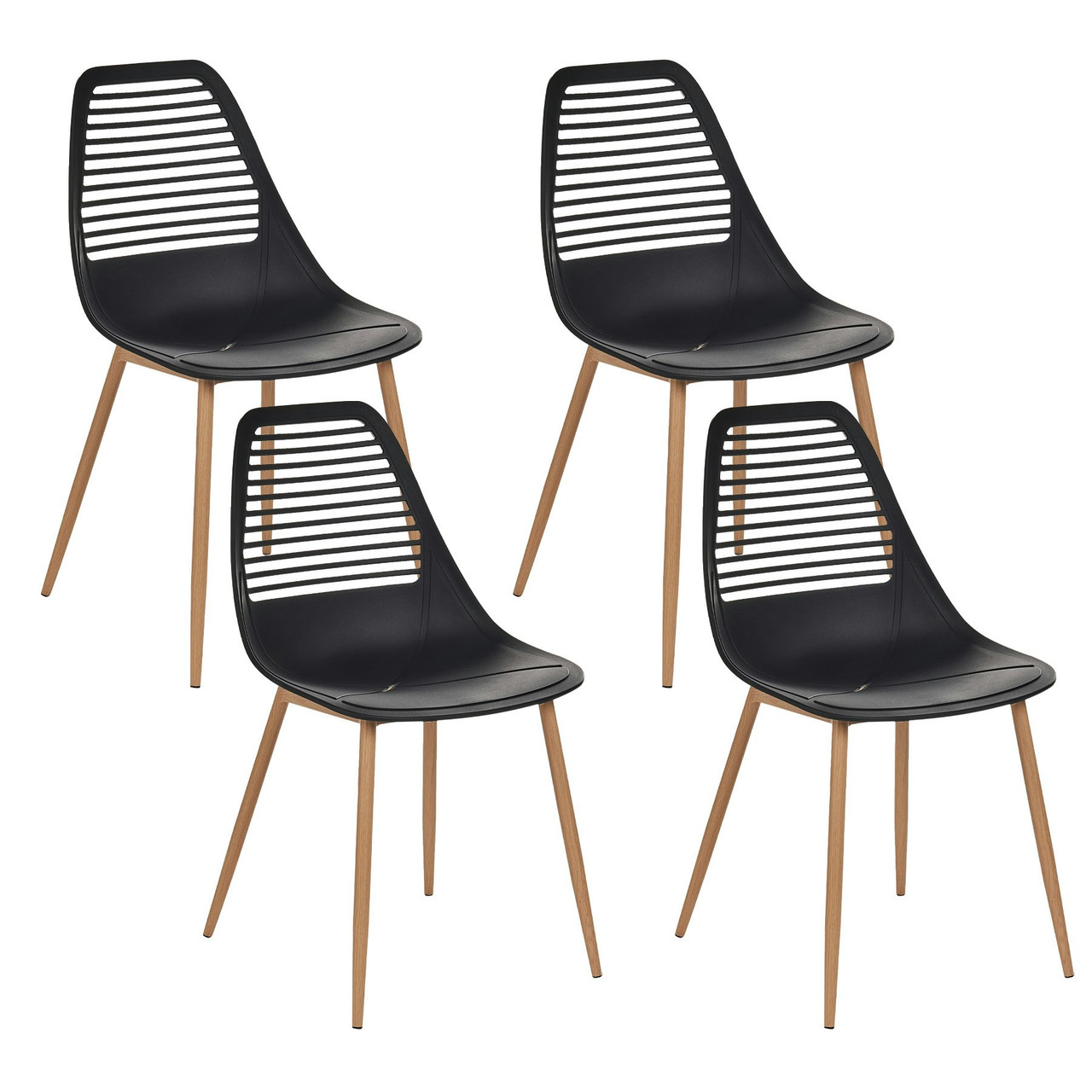 Silla de comedor Montello en material sintético con patas metálicas efecto madera