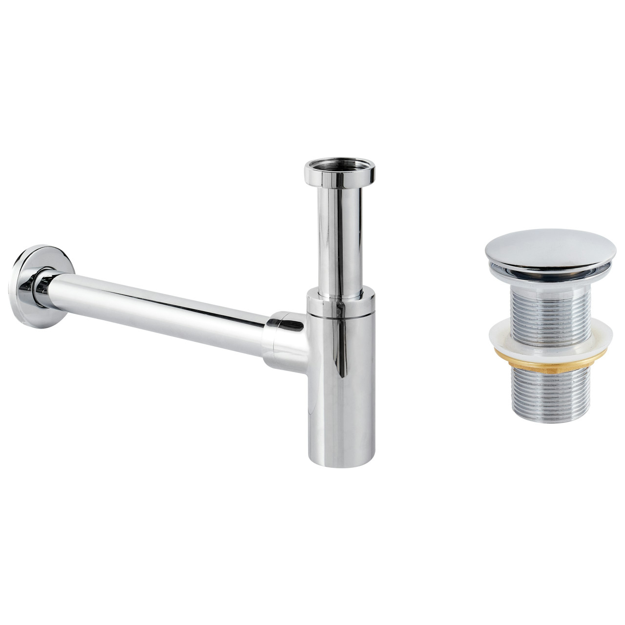 Brass bottle trap with clic-clac drain