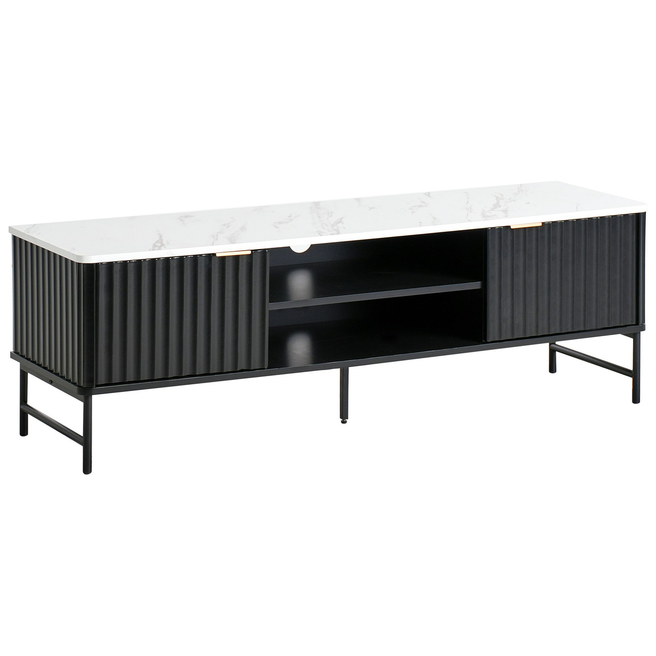 Mueble TV Glastonbury en MDF y metal, negro con tablero efecto mármol