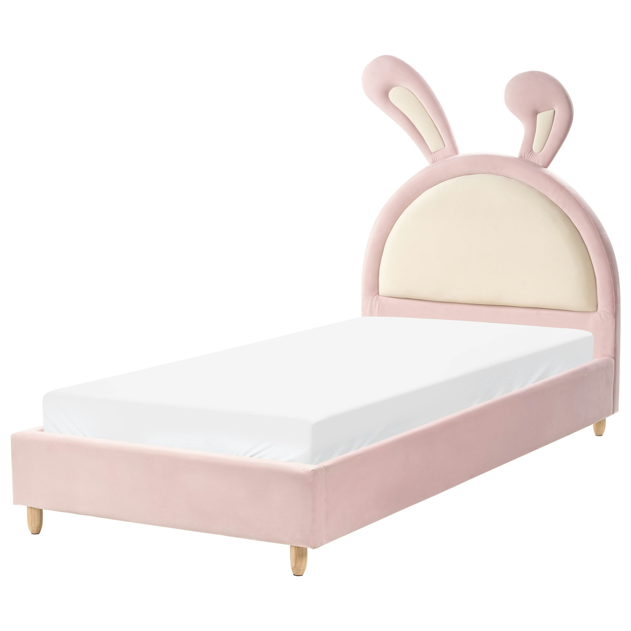 Cama infantil Lallias de terciopelo rosa con somier