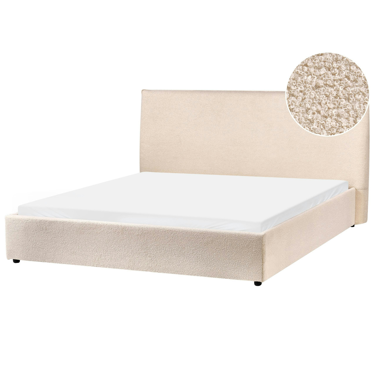 Cama Lavaur en bouclé beige con somier