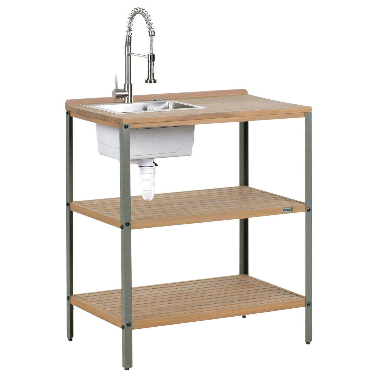 Isla de cocina exterior Ivrea en madera de acacia con fregadero
