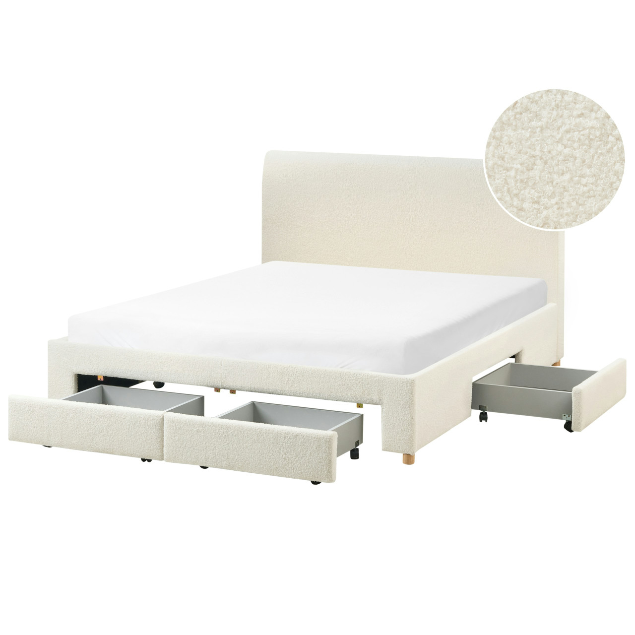 Cama con cajones bouclé blanco - 160x200 cm
