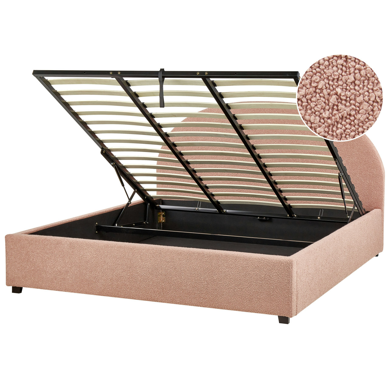 Cama con almacenamiento Vaucluse en bouclé rosa