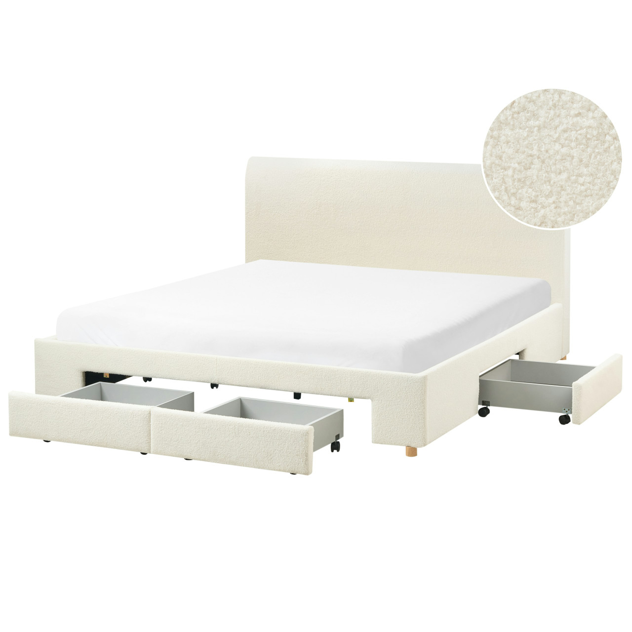 Cama con cajones Soutrin bouclé blanco