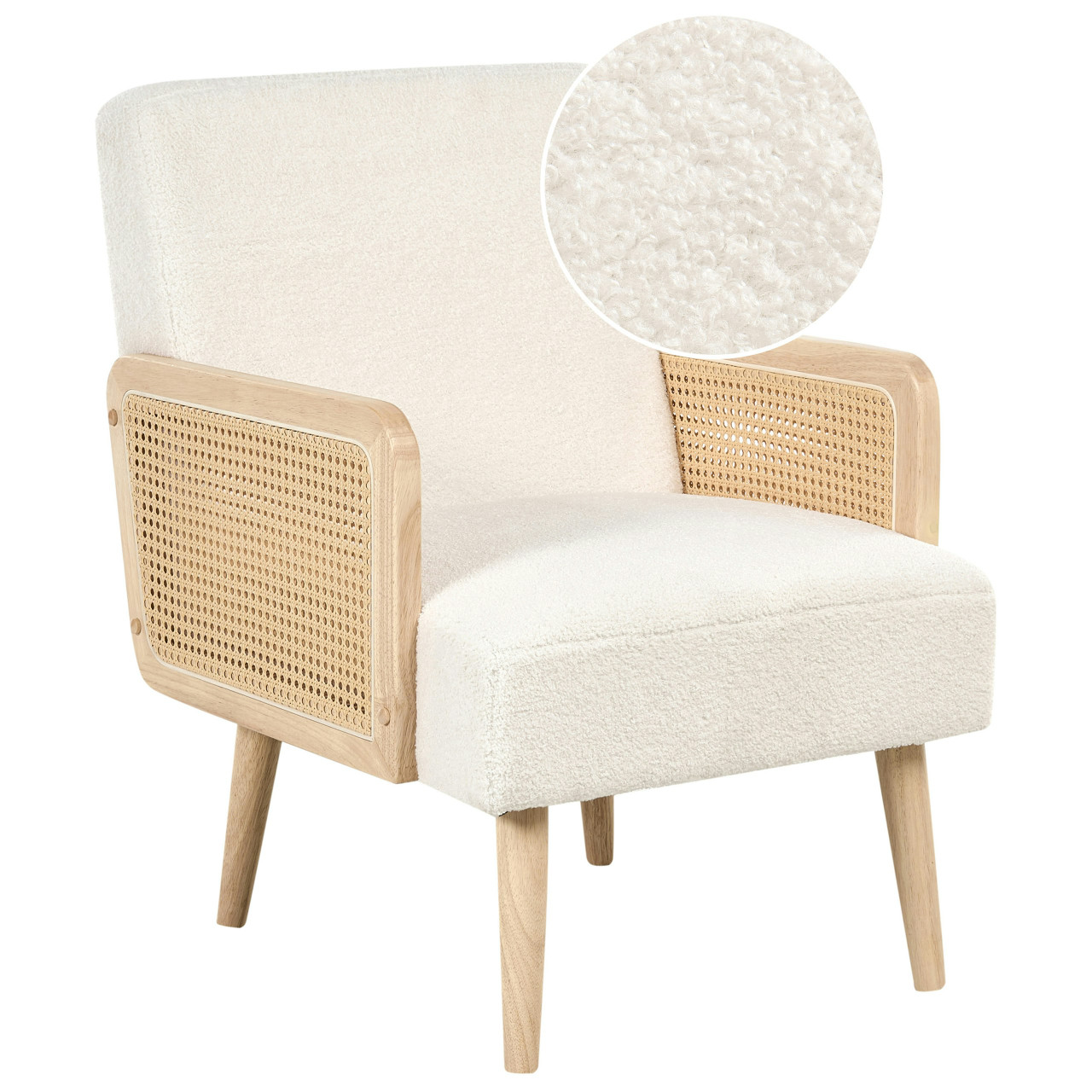 Hojby bouclé armchair white with wooden legs