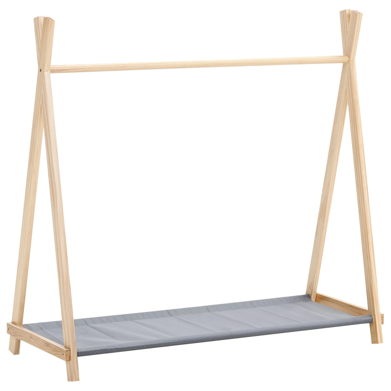 Children's coat rack Cree in pine wood with fabric shoe shelf