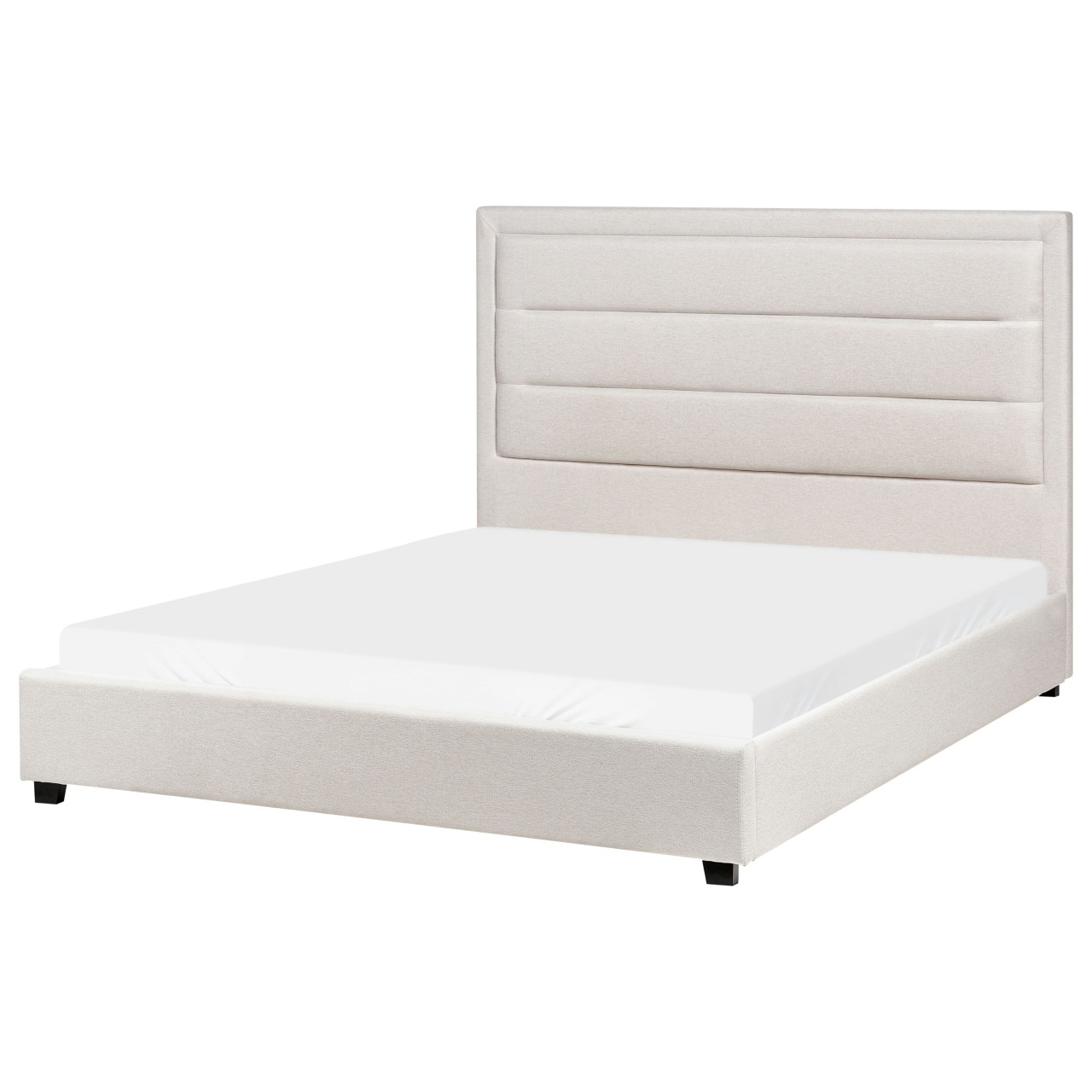 Rouen upholstered fabric bed beige with slatted base