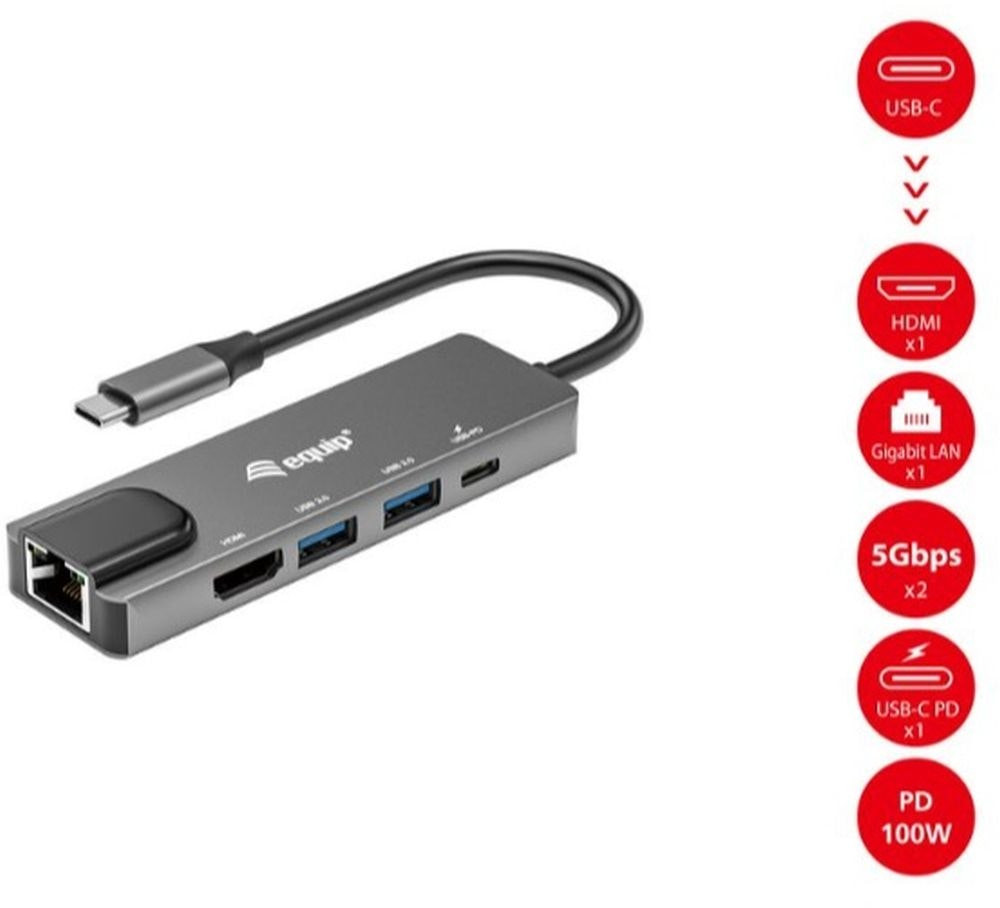 EQUIP 5-in-1 USB-C Dock with HDMI, Gigabit Ethernet, 2x USB 3.2 and 100W PD