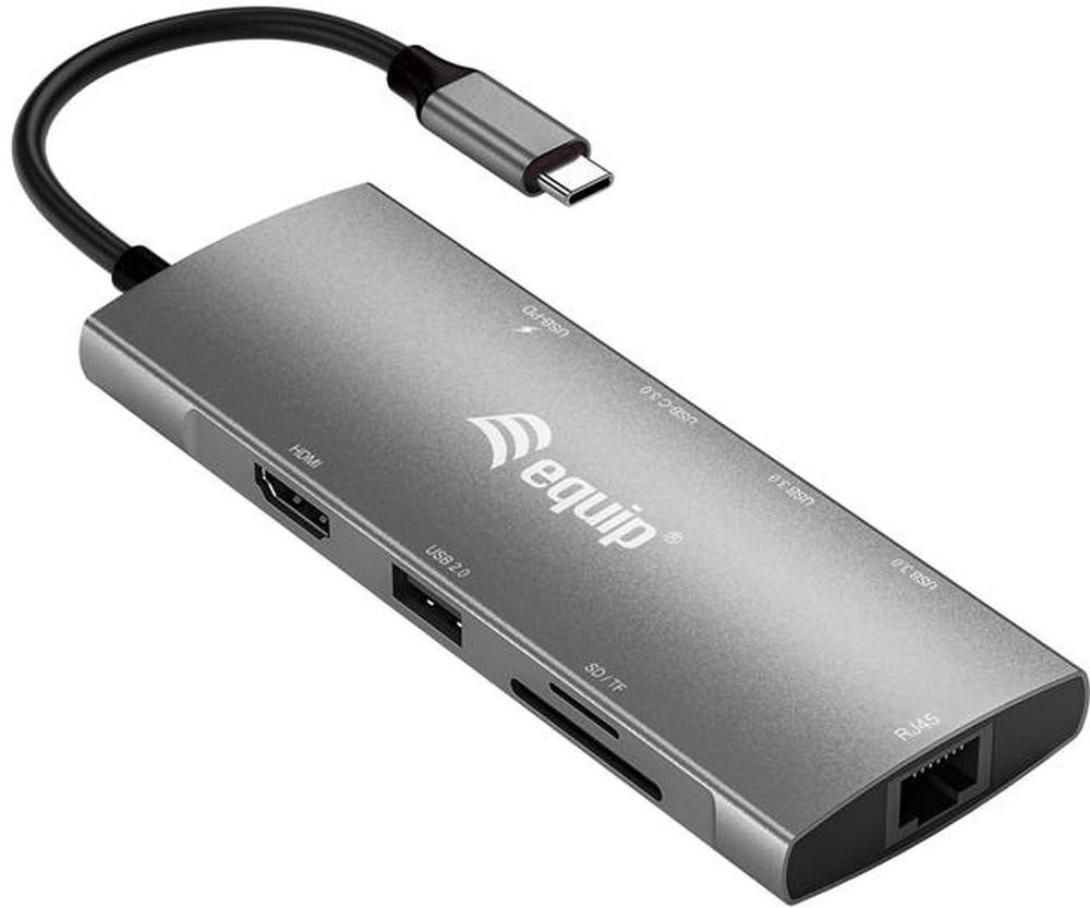 Concentrador USB-C 9 en 1 EQUIP con HDMI 4K60 y Ethernet Gigabit