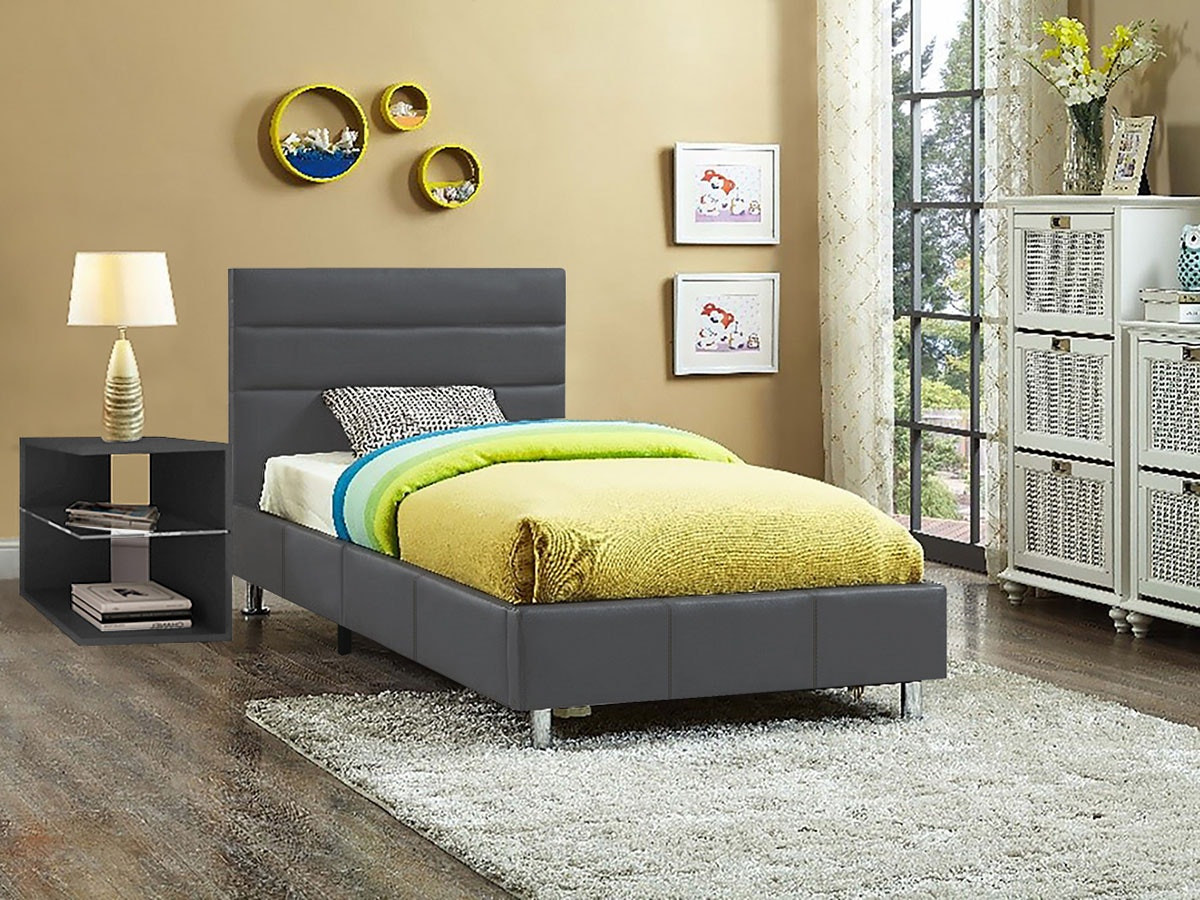 Cama individual Star en piel sintética con patas cromadas