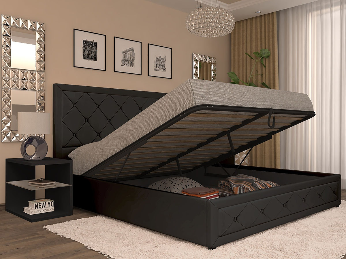 Cama doble Roman con bastidor elevable y tapizado en piel sintética