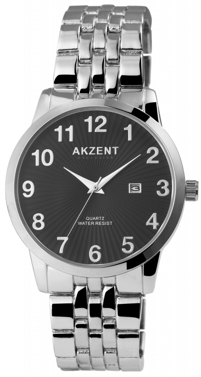 Reloj analógico metálico con cristal mineral y pulsera metálica