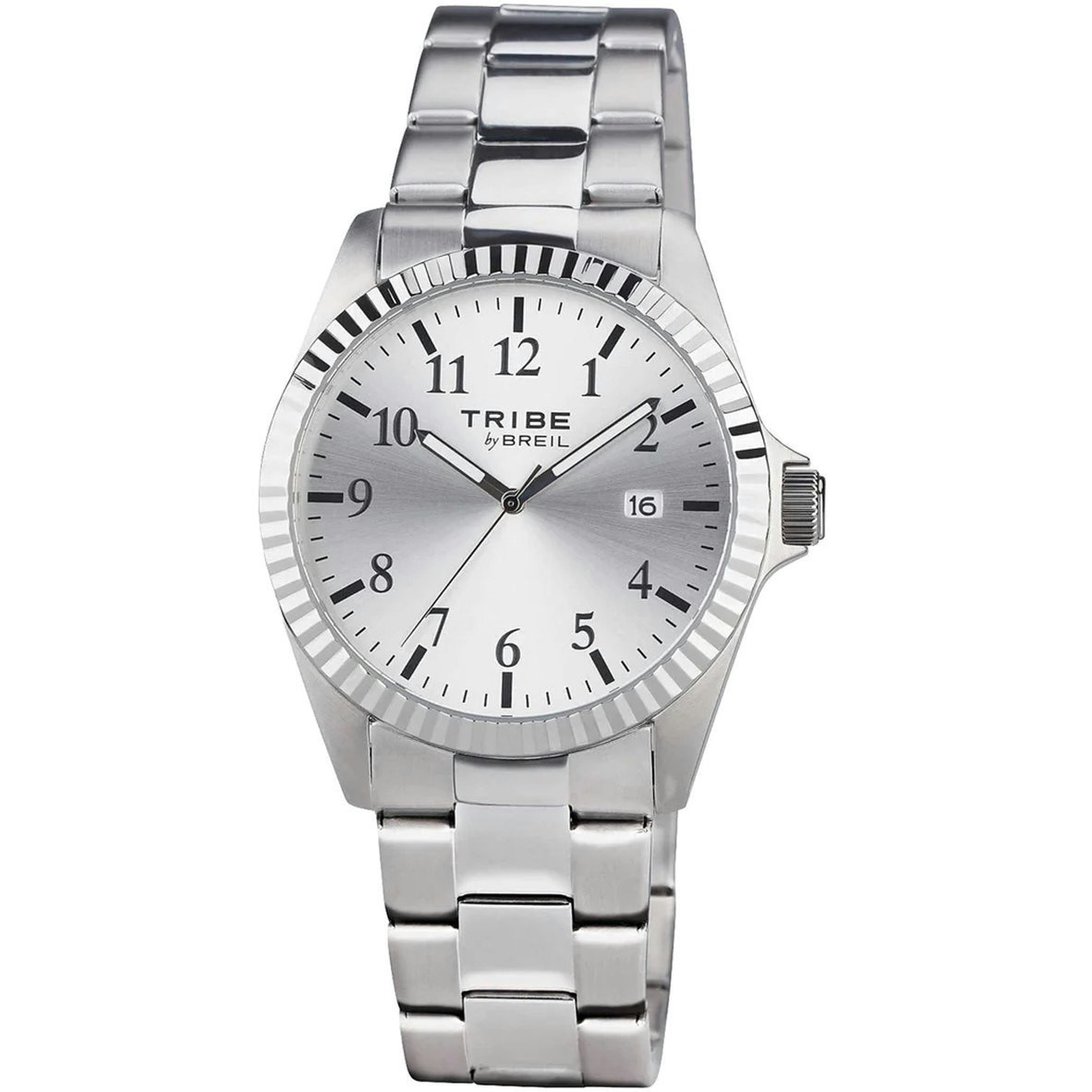 Reloj analógico de acero inoxidable con brazalete plateado