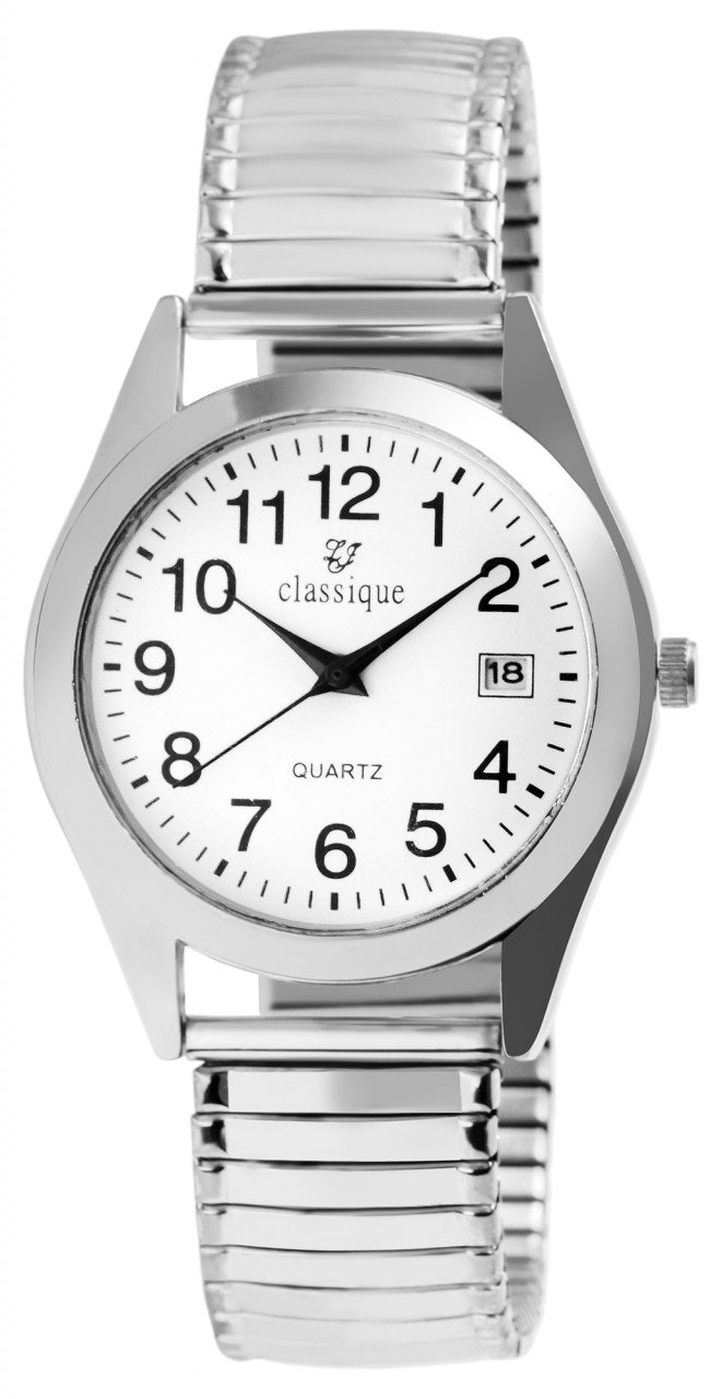 Reloj analógico de acero inoxidable con ventana de fecha