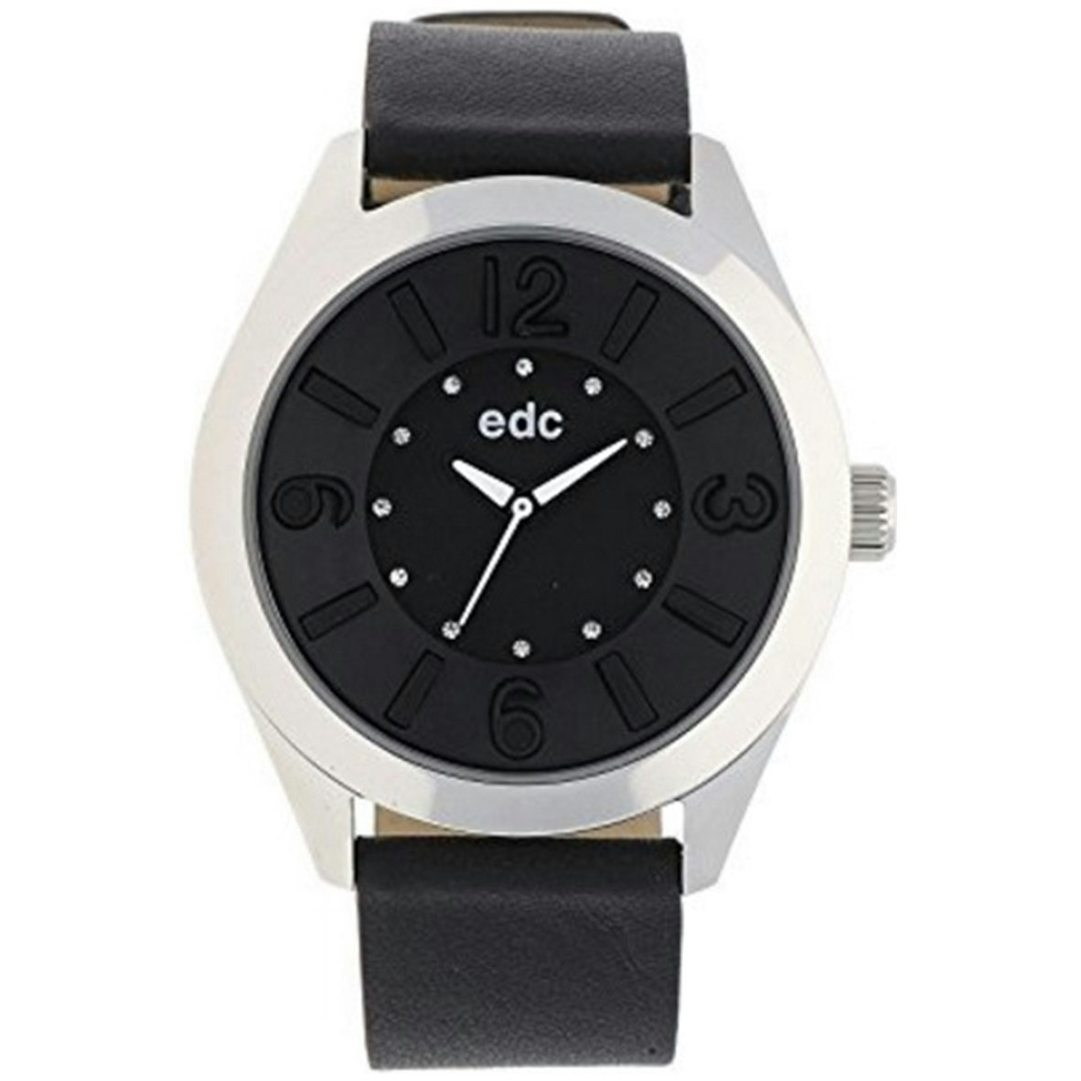 Reloj Sun Last acero inoxidable con correa de cuero negra