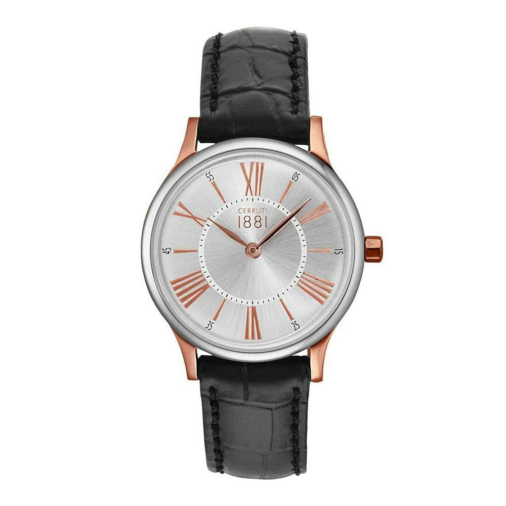 Stainless steel watch with grey dial and rose gold details