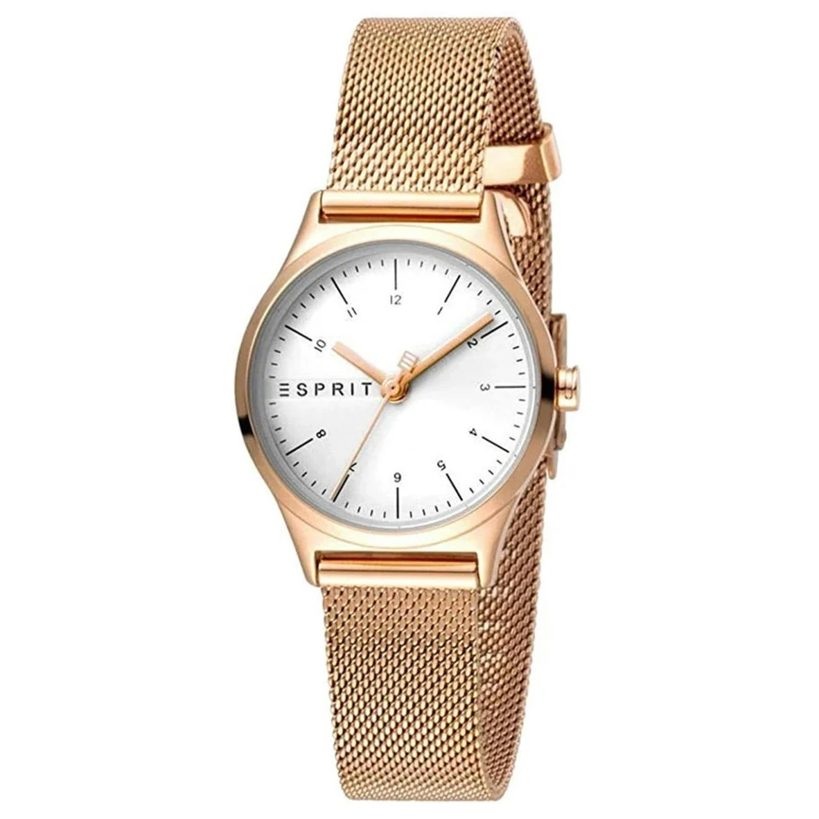 Reloj analógico de acero inoxidable con pulsera rosé y esfera plateada
