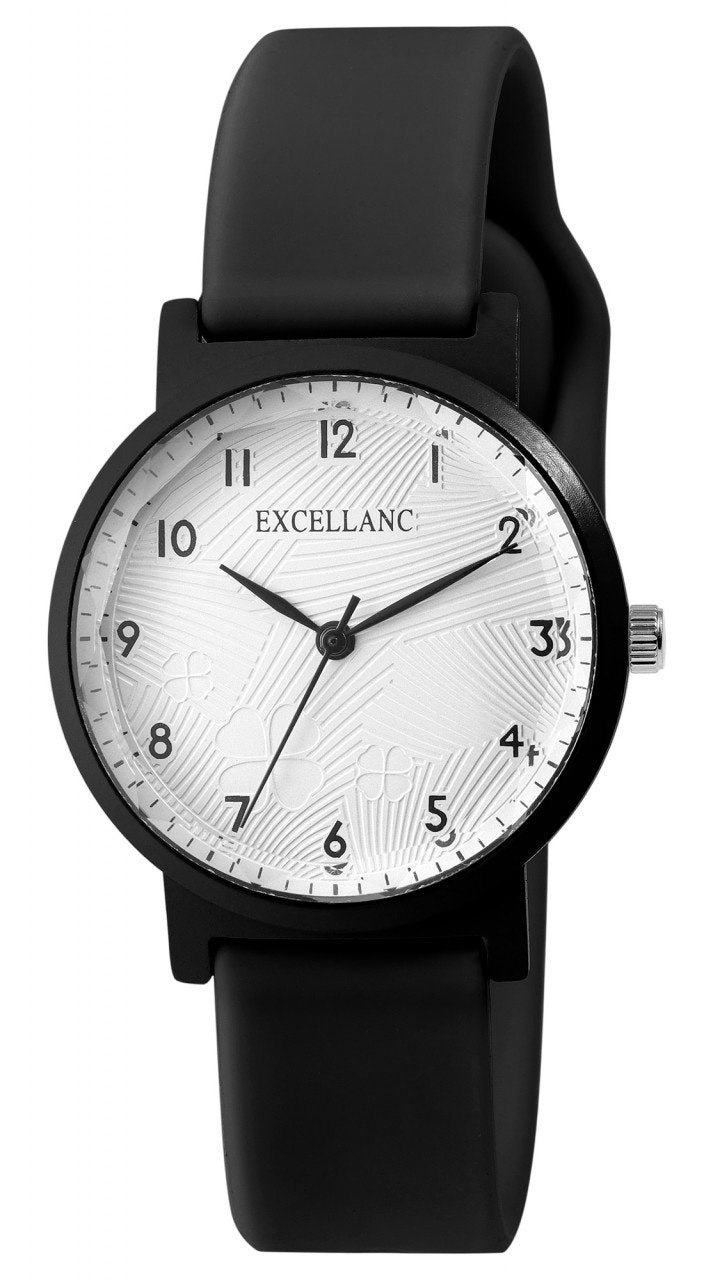 Women's analog watch with silicone strap and metal case