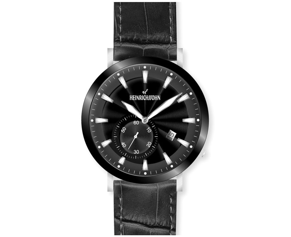Reloj Narbonne acero inoxidable esfera negra correa piel gris