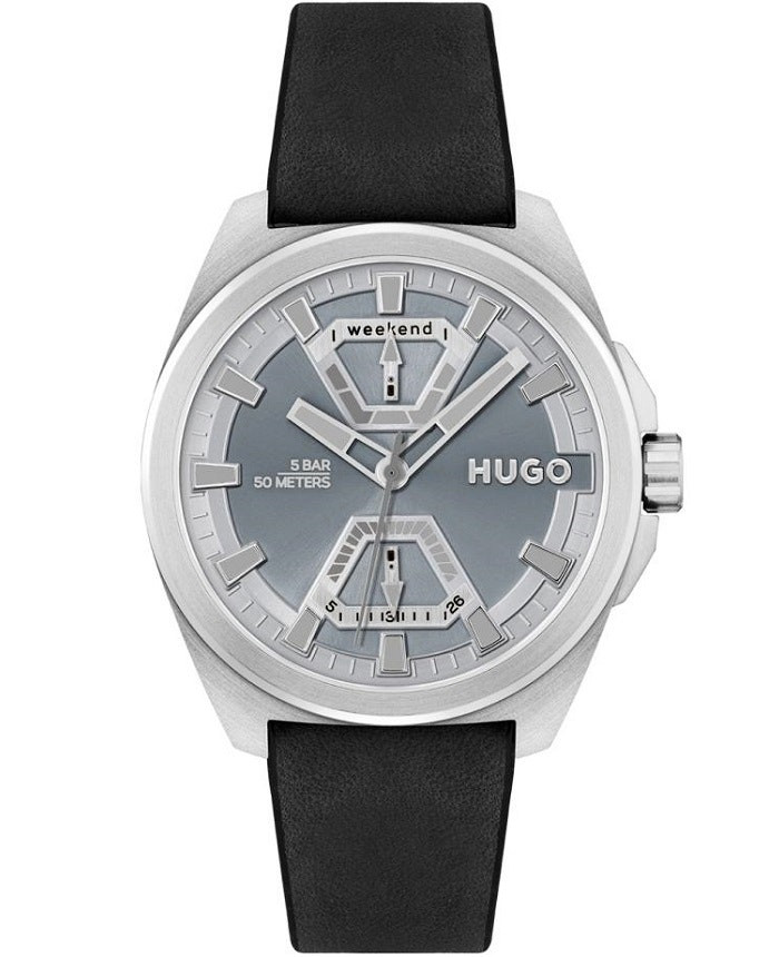 Reloj analógico en acero inoxidable con esfera negra
