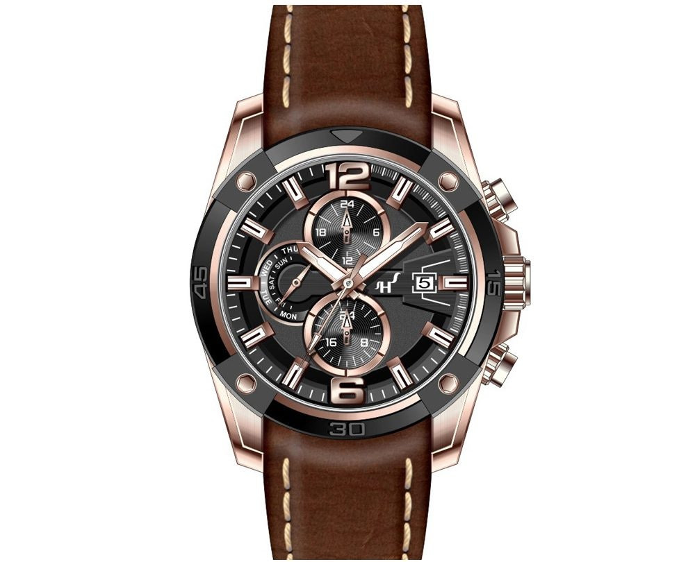 Halifax HS1012C stainless steel watch rose-gold finish black dial