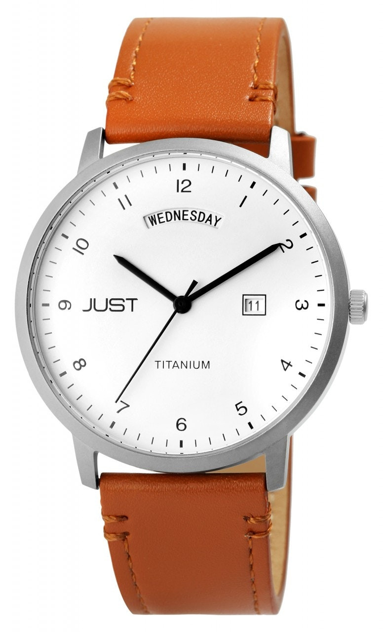 Titanium watch with leather strap