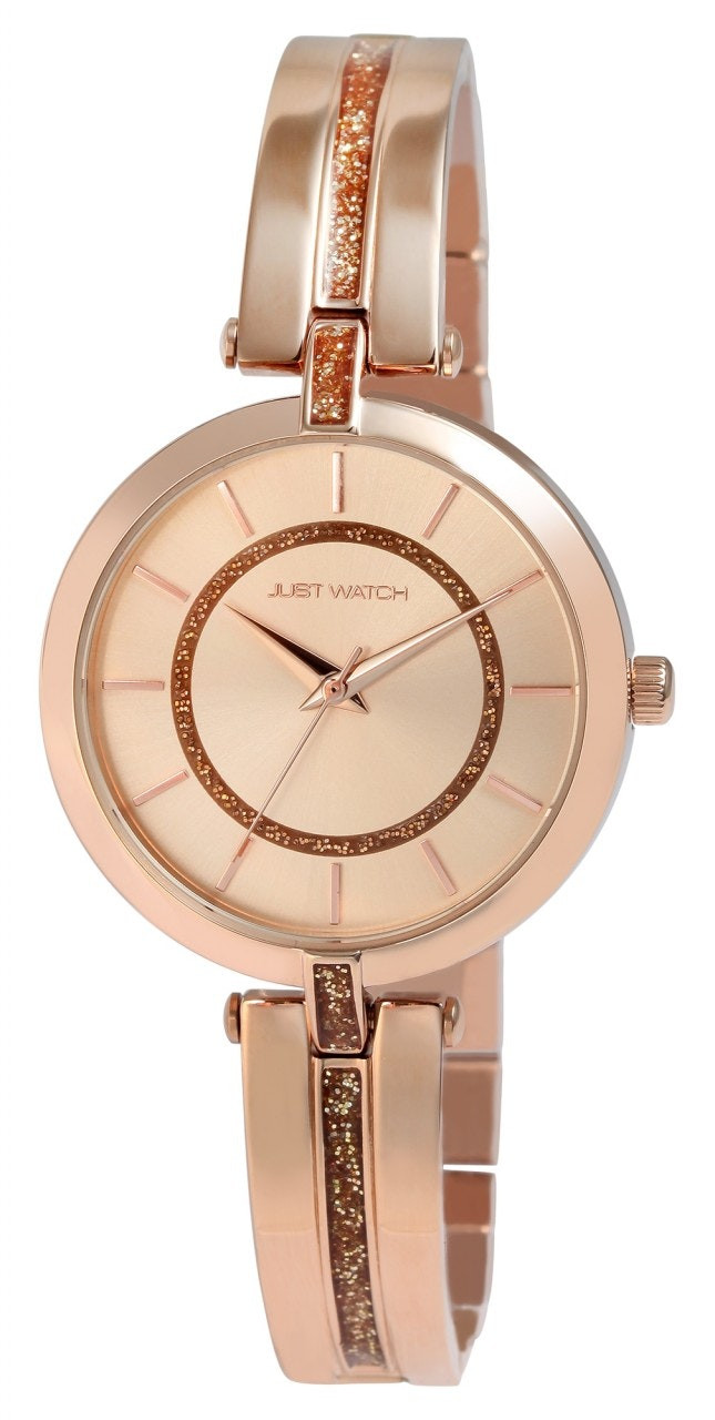 Reloj rosa dorado analógico para mujer con pulsera de acero inoxidable