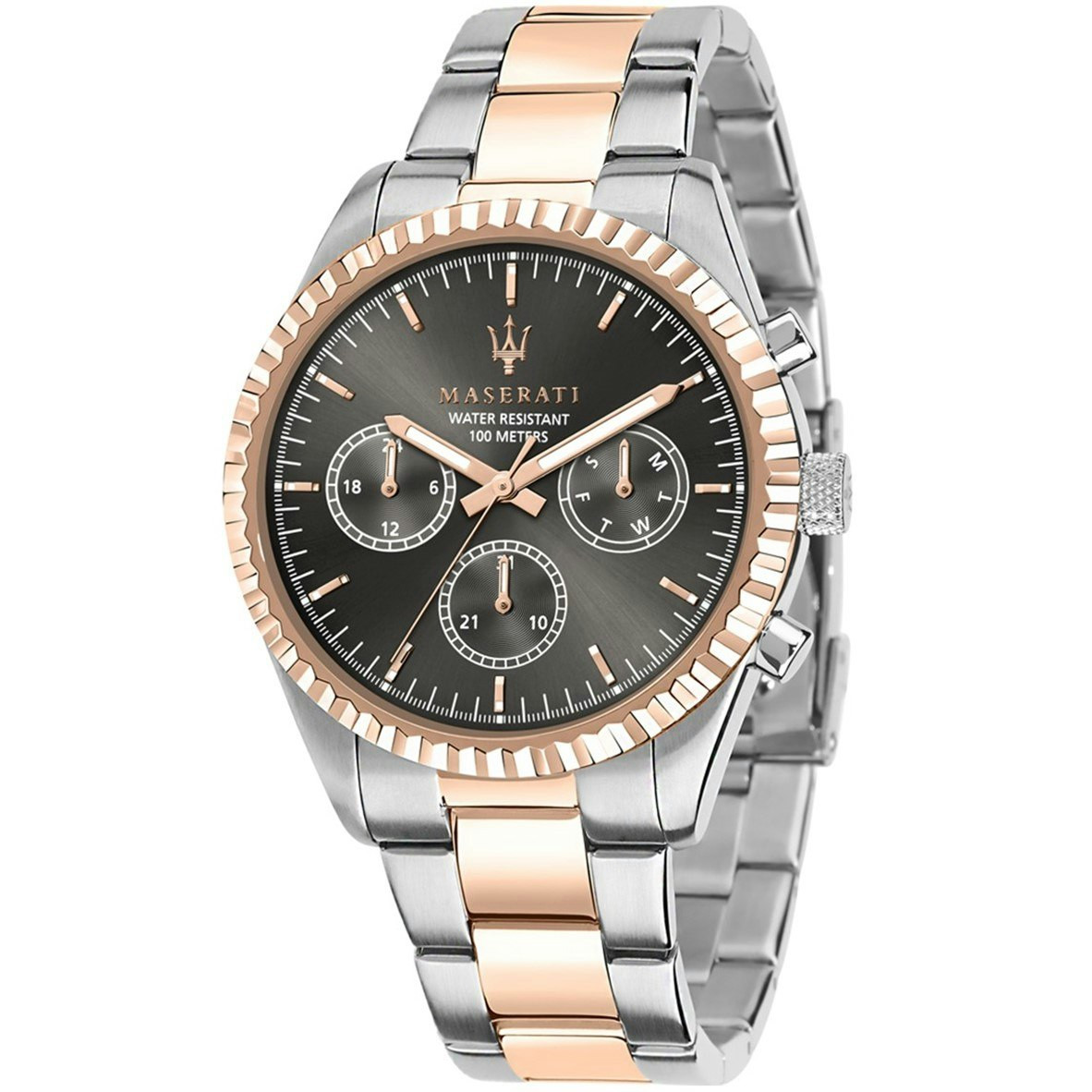 Reloj analógico acero inoxidable con pulsera tono oro rosa