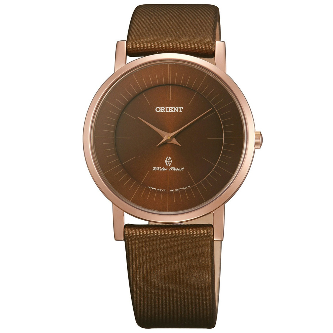 Reloj mujer cuarzo caja acero dorada 35 mm cristal zafiro esfera marrón correa textil