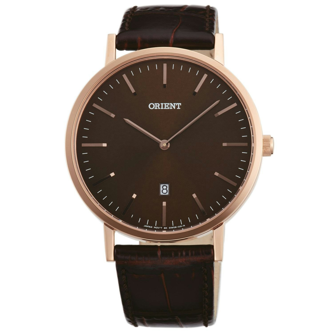 Reloj de cuarzo para hombre caja dorada correa piel marrón