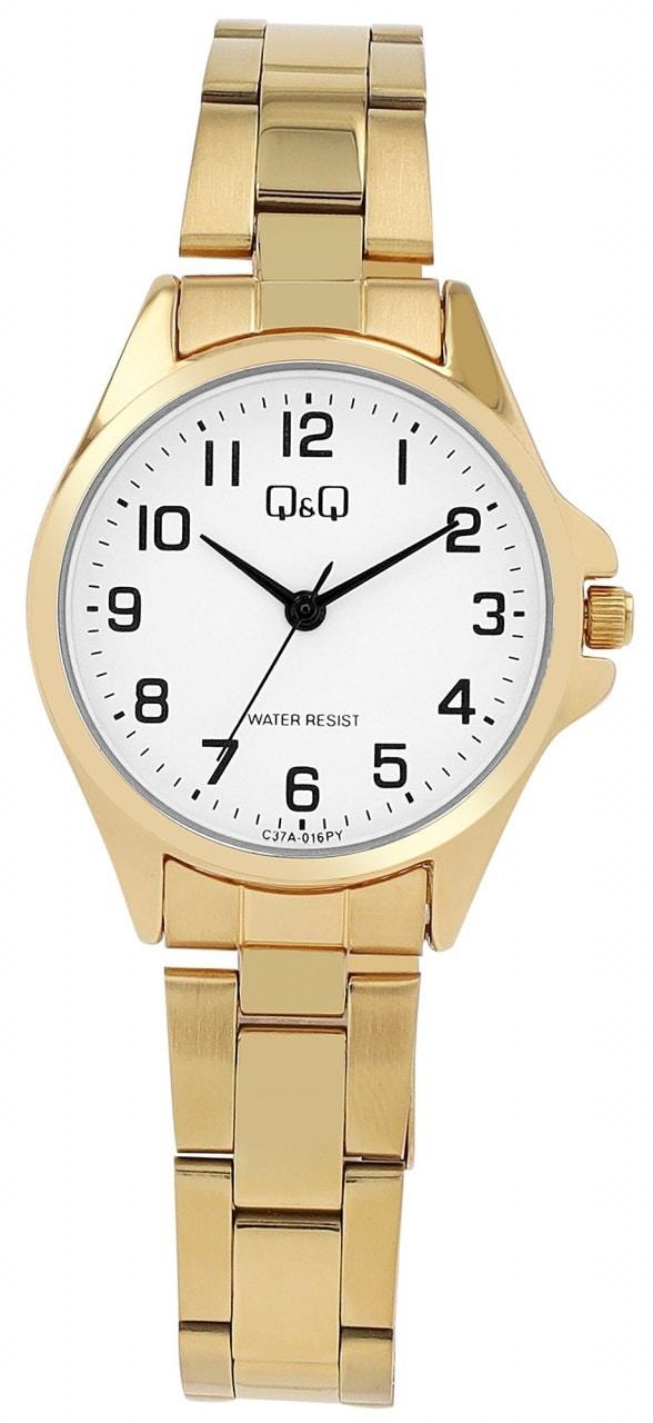 Relógio analógico em aço inoxidável dourado mostrador branco