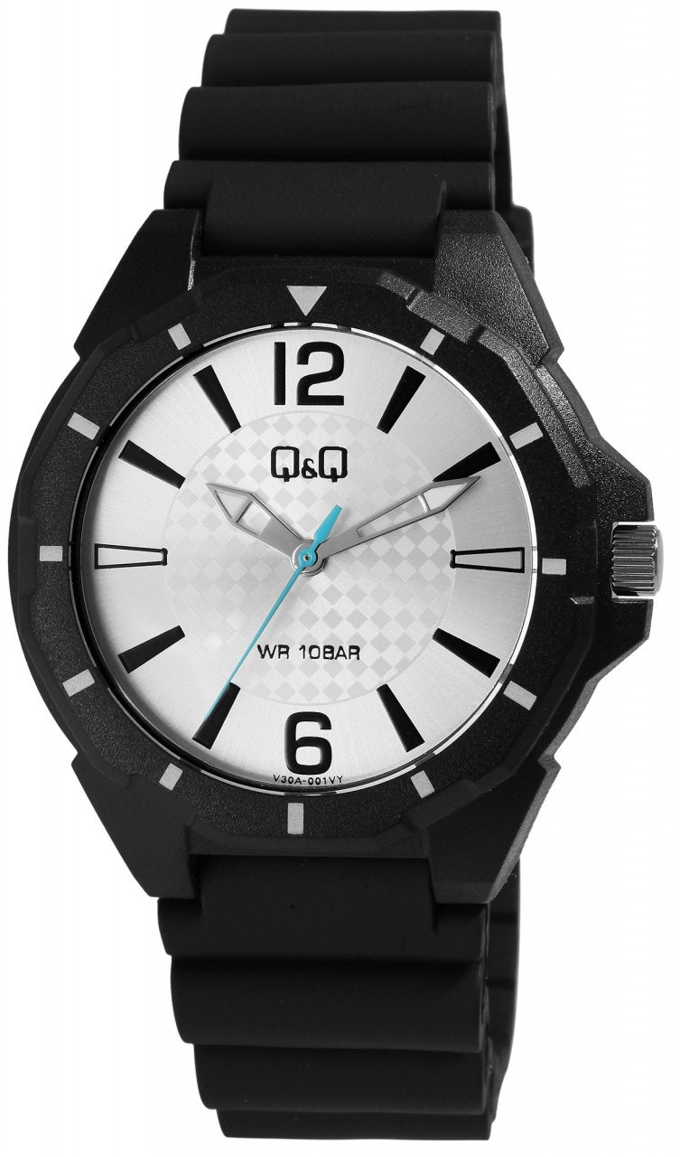 Analogue 3-hand wristwatch with plastic case and silicone strap