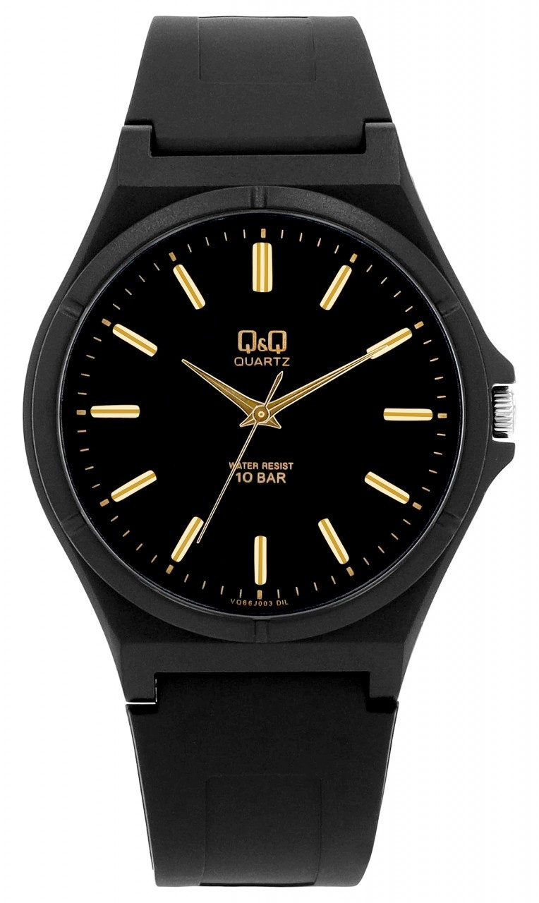 Reloj de cuarzo con esfera negra y correa de silicona