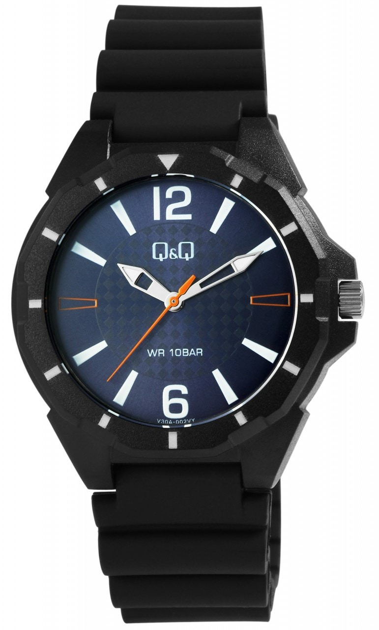 Reloj analógico con correa de silicona negra