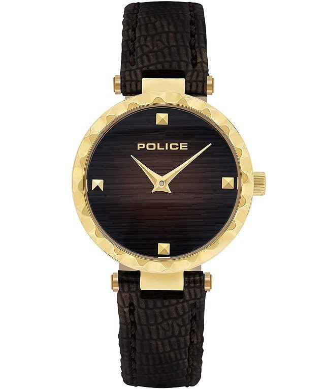 Reloj Qurem caja acero inoxidable dorada con correa de piel marrón
