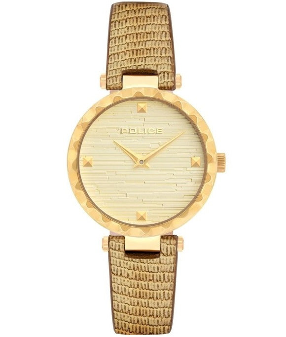 Reloj analógico Qurem 31 mm en acero inoxidable dorado con correa de piel