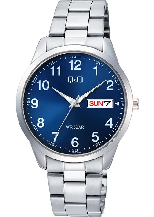 Reloj metálico con esfera azul